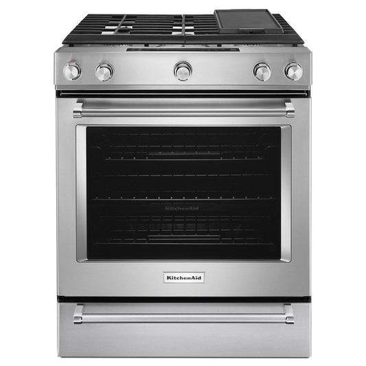 KITCHENAID KSGB900ESS 30-Inch 5 Burner Gas Convection Slide-In Range with Baking Drawer