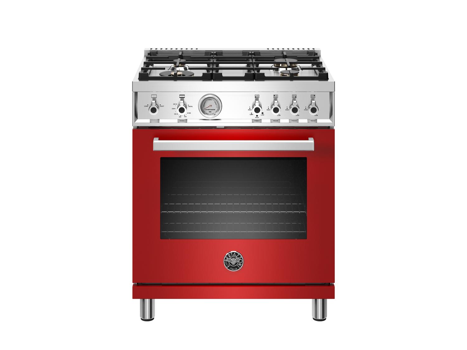 BERTAZZONI PROF304GASROT 30 inch All Gas Range, 4 Brass Burner Rosso