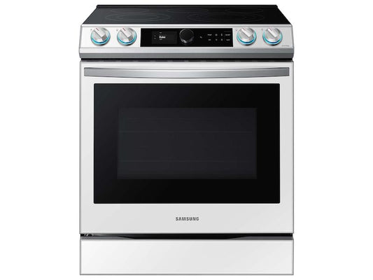 SAMSUNG NE63BB871112AA Bespoke Smart Slide-in Electric Range 6.3 cu. ft. with Smart Dial & Air Fry in White Glass