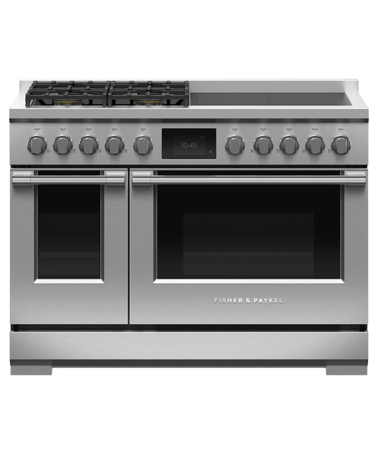 FISHER & PAYKEL RHV3484N Dual Fuel Range, 48", 4 Burners, 4 Induction Zones, Self-cleaning