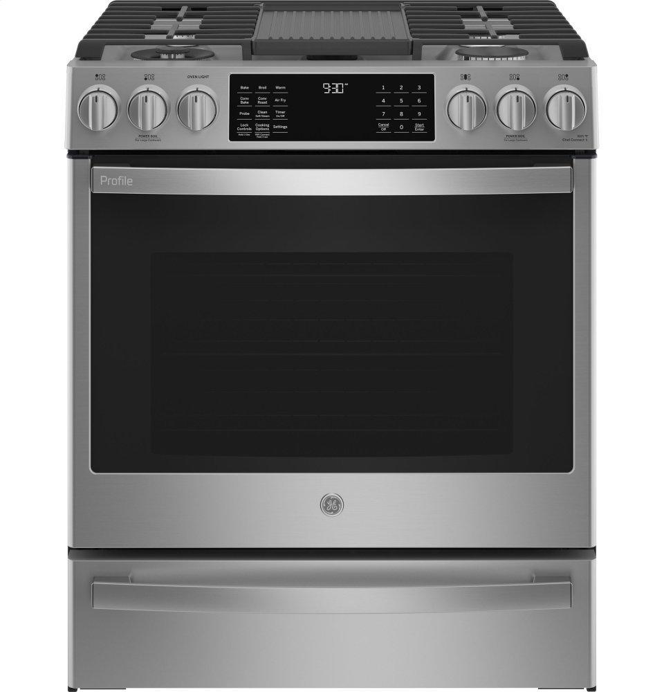 GE APPLIANCES PGS930YPFS GE Profile(TM) 30" Smart Slide-In Front-Control Gas Fingerprint Resistant Range with No Preheat Air Fry
