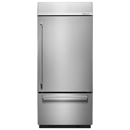 KITCHENAID KBBR306ESS 20.9 Cu. Ft. 36" Width Built-In Stainless Bottom Mount Refrigerator with Platinum Interior Design